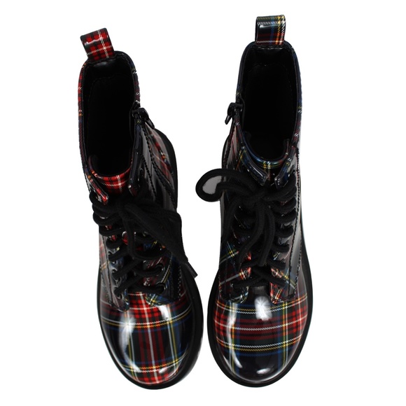 Plaided Lace Up Combat Ankle Bootie - Picture 4 of 5